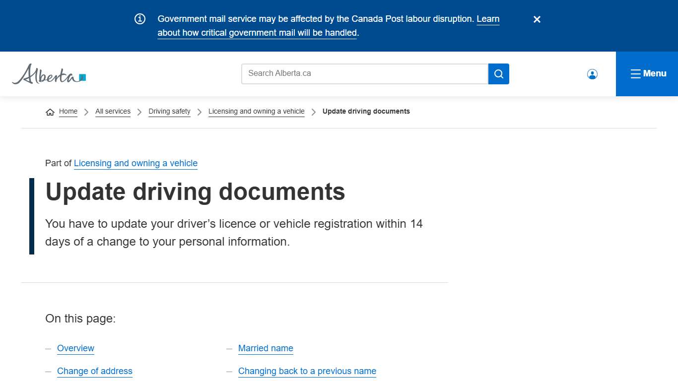 Update driving documents | Alberta.ca