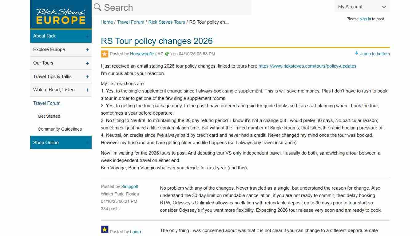 RS Tour policy changes 2026 - Rick Steves Travel Forum